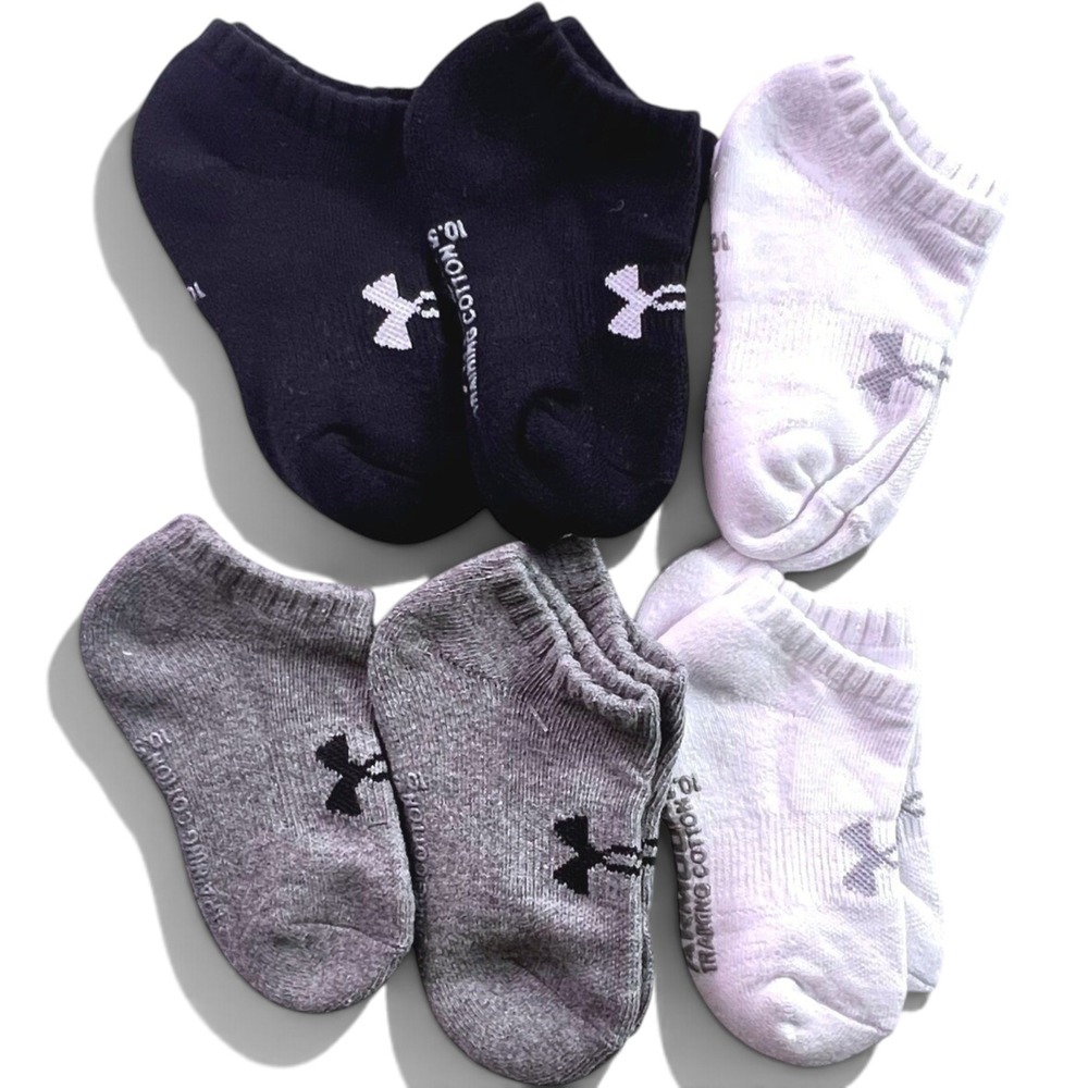 Under Armour Kids Cotton No Show Socks 6 Pairs Black White Grey 10.5K-13K